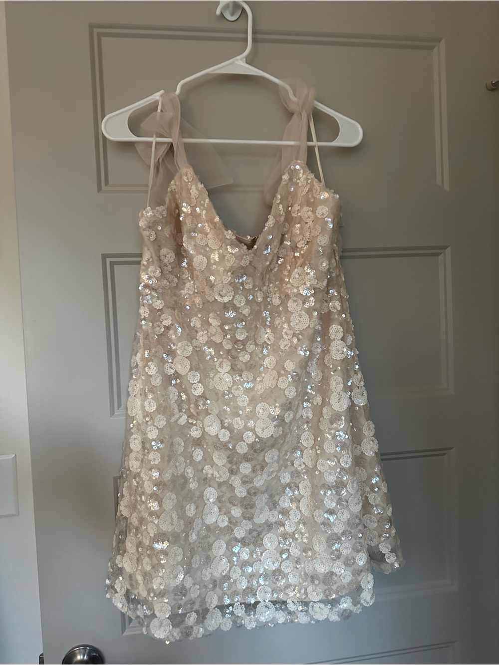 Beaded Sequin Mini Dress in Soft Champagne